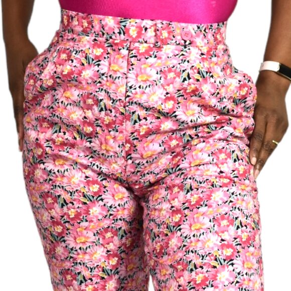 Vintage Liberty of London Bermuda Shorts Pink Floral High Waist Tropical 2 XS - Picture 3 of 14